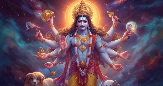 Lord Shiva, or Ishvara, is one of the three supreme deities of the Trimurti in Hinduism. He is the god of destruction of evil, rebirth, and yogic practice. His consort is Goddess Uma Devi, and his son