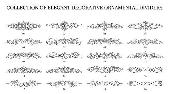 Dividers featuring intricate filigree patterns offer versatile options for professional typesetting and elegant document formatting.