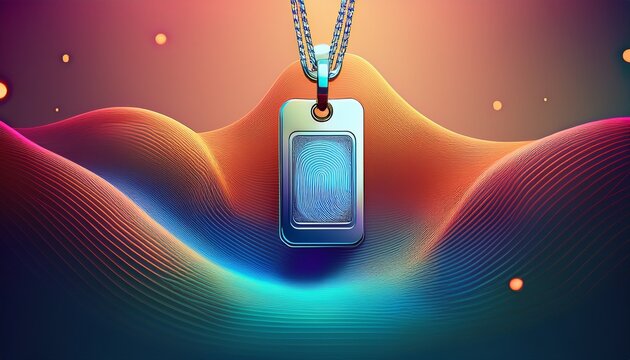 electronic access badge floating against a soft mesh gradient background symbolizing security and digital entry control gadget on abstract background
