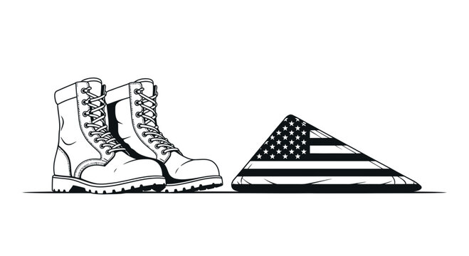Military Boots and Folded American Flag Illustration