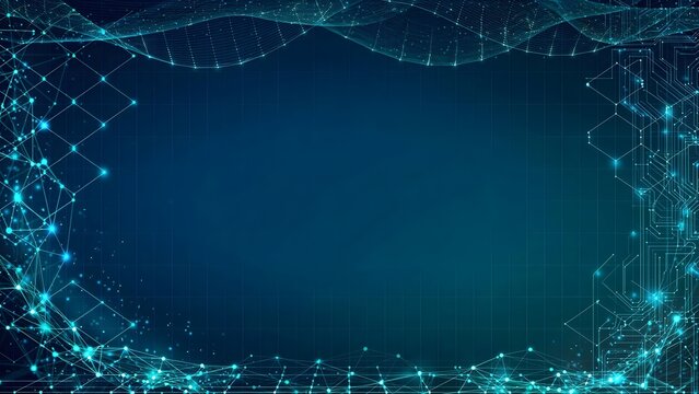 Digital Mesh Grid Background Texture with Luminous Nodes Glowing Fiber Lines Deep Navy Blue Teal and Electric Cyan Gradients