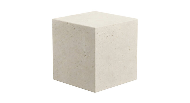 Single Paras Jogja limestone block isolated on transparent background, clean cut cream colored natural stone cube cutout for architectural landscape material design asset