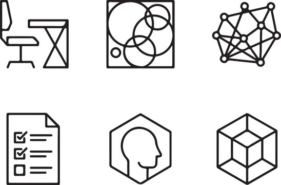 Abstract geometric composition featuring vibrant multi colored shapes and clean typography elements on a solid white background