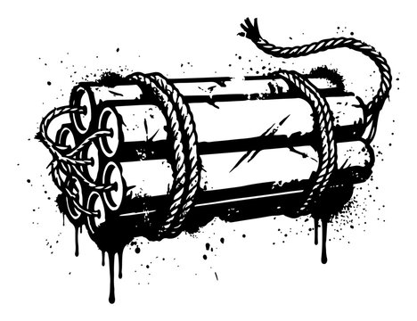 Dynamite bundle with fuse and rope black ink splatter grunge style