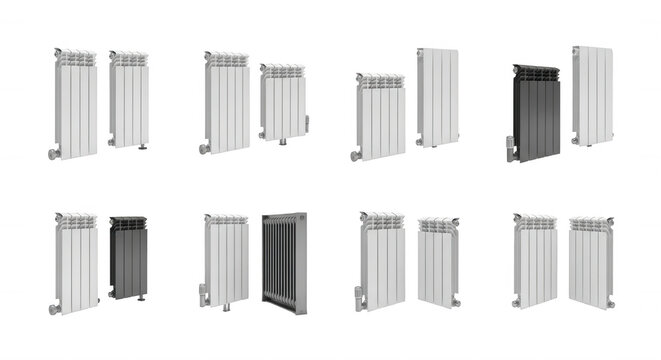 various radiator models studio shot isolated on white background interior design and heating systems