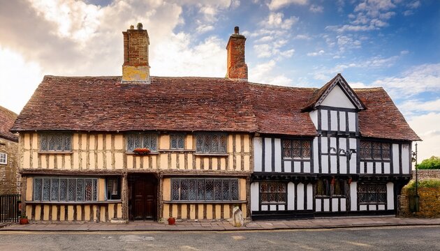 old english medieval timber framed house in the city of winchester hampshire england uk british building and architecture travel destination stock photo image