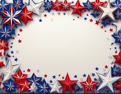 a border of red white and blue stars encircles a blank white space