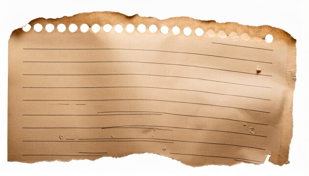 aged torn lined paper with frayed edges and punched holes isolated