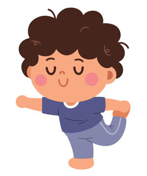 Cute Cartoon Boy Practicing Lord of the Dance Yoga Pose Flat Design Illustration