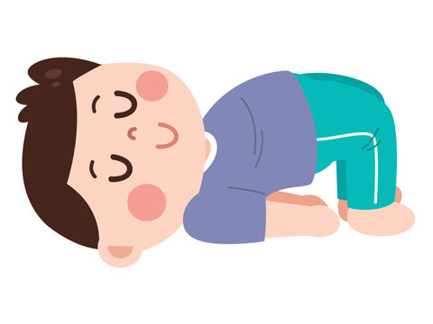 Cute Cartoon Boy Practicing Bridge Pose Yoga Flat Design Illustration