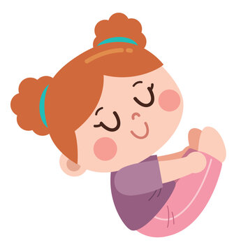 Cute Cartoon Girl Practicing Boat Pose Yoga Flat Design Illustration