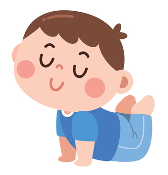 Cute Cartoon Boy Practicing Cobra Pose Yoga Flat Design Illustration