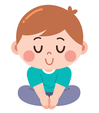 Cute Cartoon Boy Practicing Butterfly Pose Yoga Flat Design Illustration