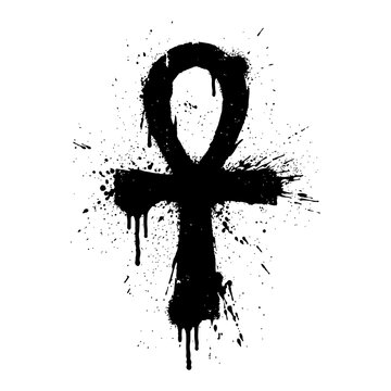 Ankh Egyptian cross symbol of life in grungy stencil ink style