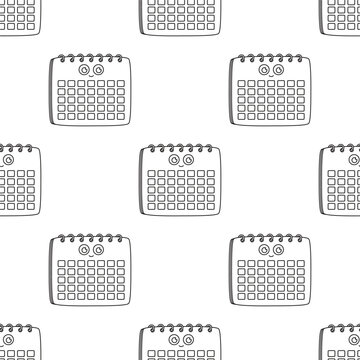 cute calendar kawaii outline seamless pattern