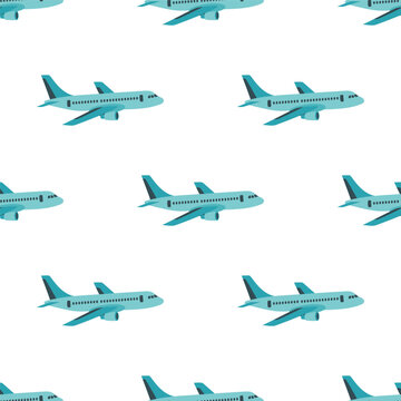 teal passenger airplane seamless pattern
