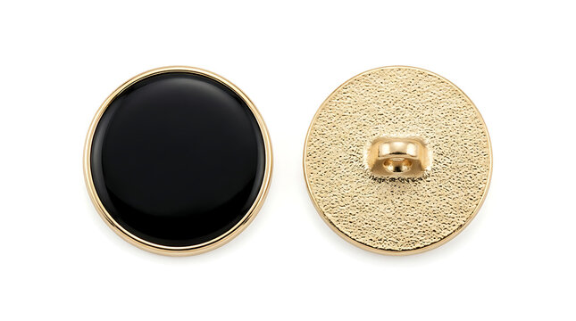 Black enamel gold trim button front and back round