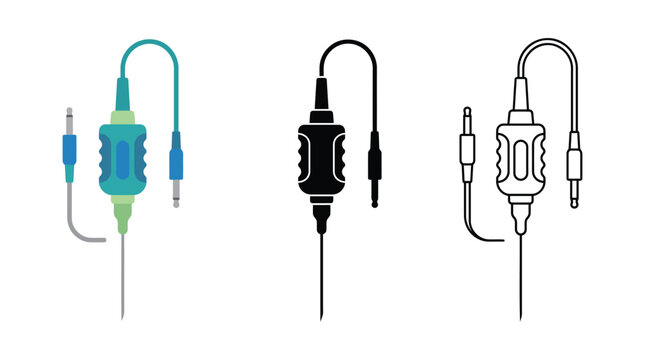 Electrosurgical needle electrode set with colorful silhouette and linear icons for medical.