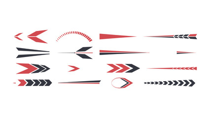 Obraz premium Set of red and dark gray racing stripes, arrow motifs, and geometric speed decals for vehicle body and sports branding