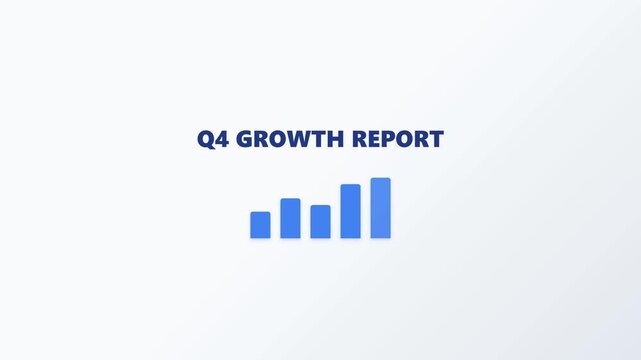 Positive Q4 growth report visualized with a rising bar chart on a clean blue and white background.