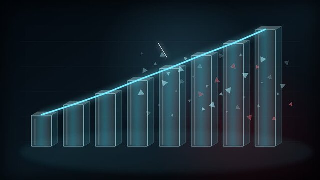 Animated business bar chart showing a positive upward trend before a sudden economic crisis causes the market to crash, representing financial recession, bankruptcy, and investment failure
