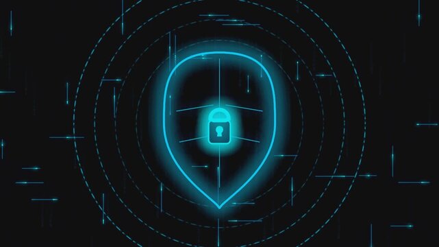 Cybernetic shield emblem pulsing with digital data streams in futuristic interface