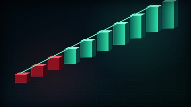 Animated bar chart illustrating a business financial recovery from loss to profit, with green bars indicating successful growth and a rising trend line representing positive market performance