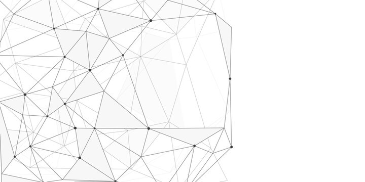 Refined black and grey polygon plexus background. Low poly wireframe of connected dots and lines. Abstract network design for backdrop, web design and template.
