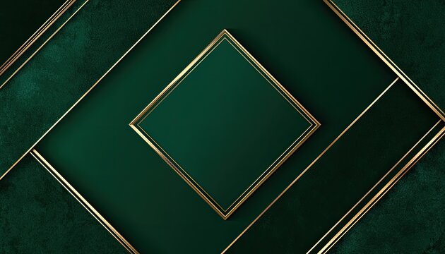 Elegant Emerald Green Geometric Background with Gold Accents.