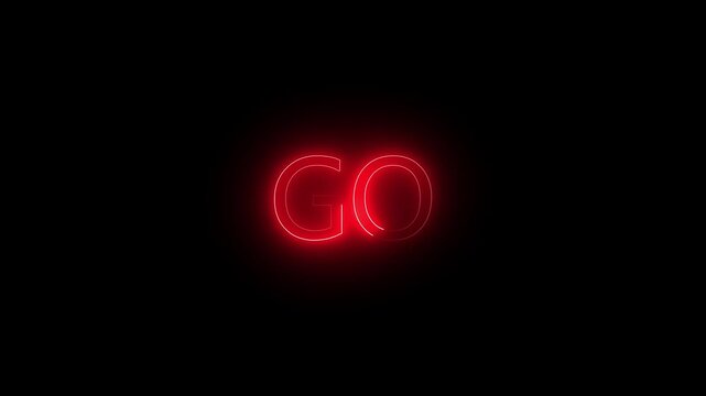 Neon Glowing GO Text Animation Element Isolated on black Background for Gaming video