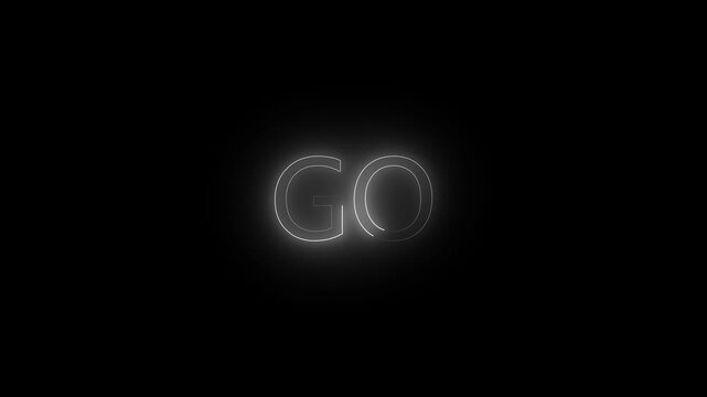 Neon Glowing GO Text Animation Element Isolated on black Background for Gaming video