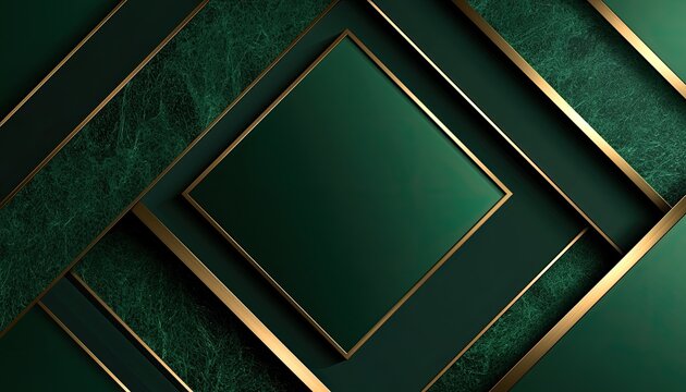 Elegant Emerald Green Geometric Abstract Background with Gold Accents.