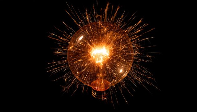 Abstract Fiery Energy Sphere Exploding with Light and Particles.