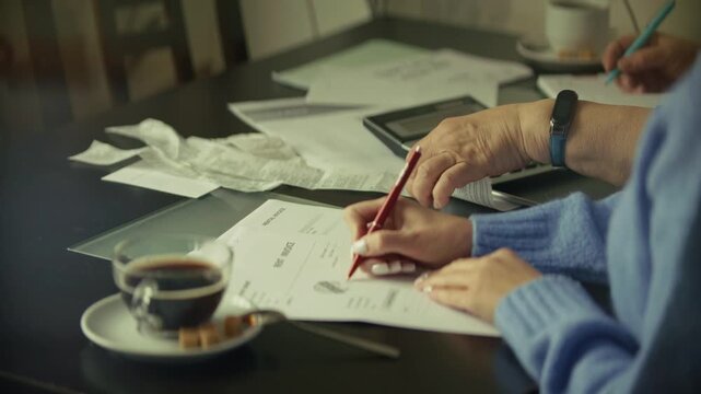 Accountants Calculating Financial Bills Expenses And Invoices. Home Budget Management Planning. Accounting 