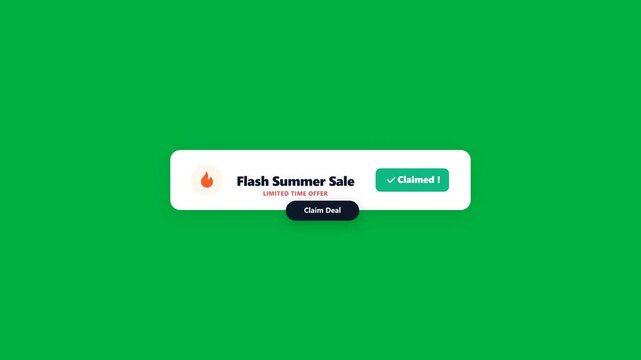 Flash summer sale banner animation on green screen, limited time offer notification with countdown