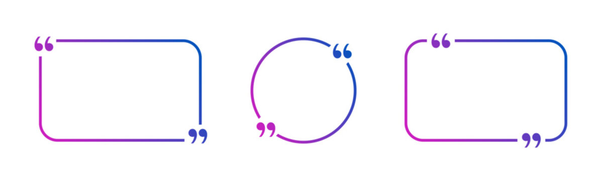 Gradient blue purple neon quote text frame set