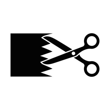 Scissors cutting paper sheet icon vector with scissors, silhouette