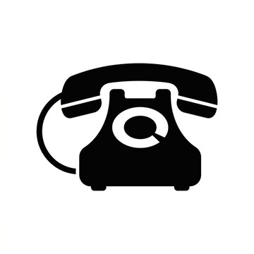 Black telephone silhouette icon. Retro rotary phone graphic isolated on white background.