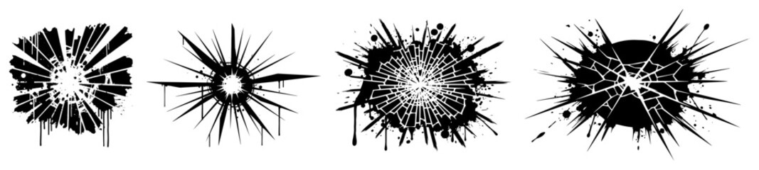 Broken glass shatter effects with black ink splatters in grunge street art style © Wuszu