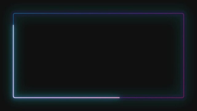 Six glowing blue neon frames animate on a dark background for digital content overlay