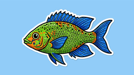 Fototapeta premium Colorful Cichlid Fish Illustration as a Digital Sticker on a Light Blue Background