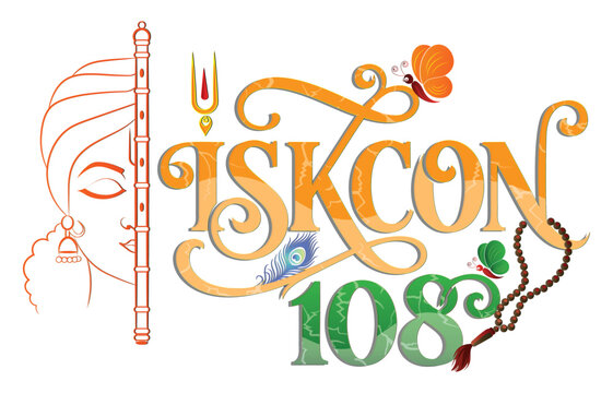 ISKCON 108 Lord Krishna Janmashtami Typography Vector