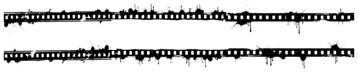 Fototapeta premium Double film strip frame with paint drips and ink splatters in grunge street art style