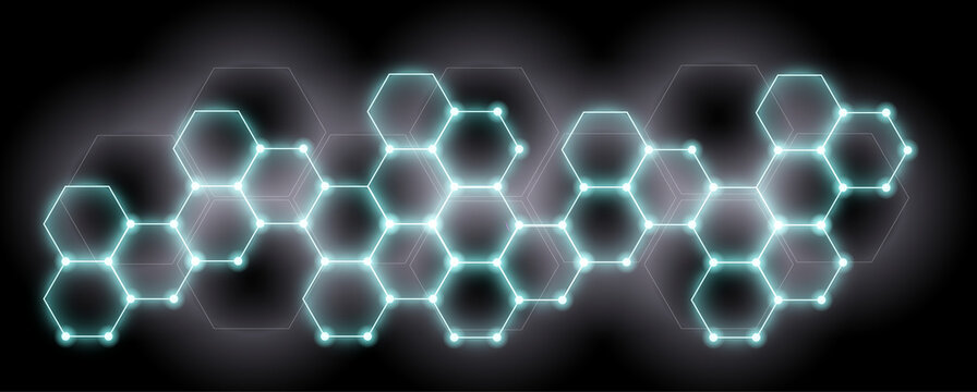 Cyan glowing graphene lattice structure on dark background