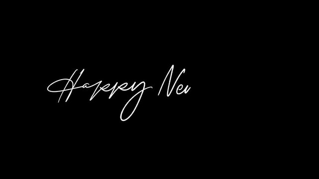 Happy New Year cursive handwritten script for text reveal animation on black background