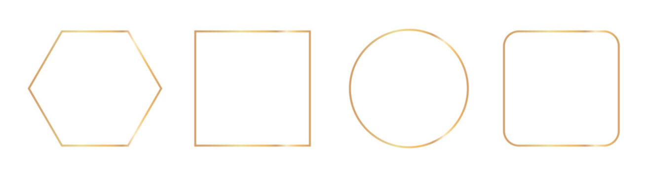 Golden frames border for invitation, set shiny glowing gold frame, elegant luxury gold banner