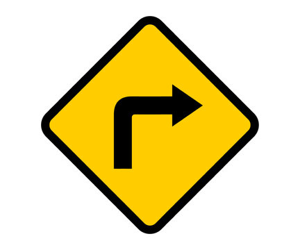 Road rhomb warning sign arrow turn right