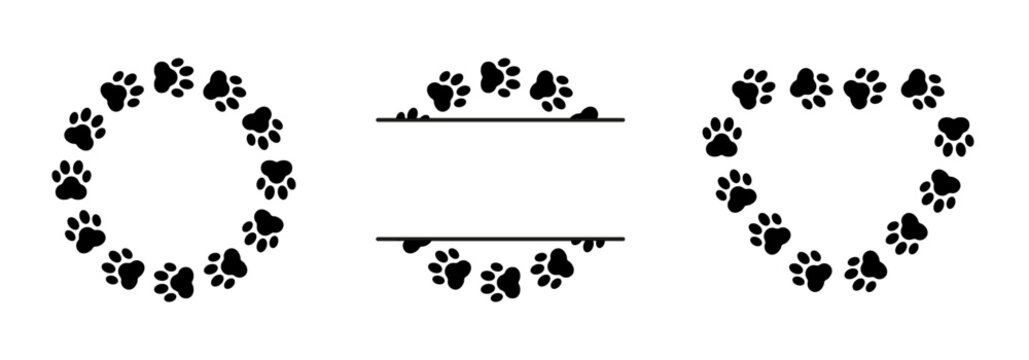 Pet footprint frame set, pets love symbol, footprints badge