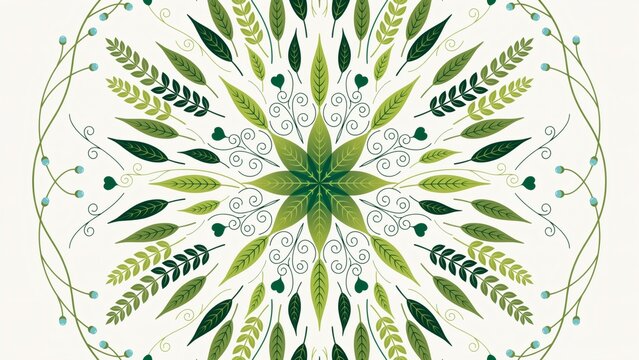 Decorative green leaf circular mandala pattern with floral elements with vector illustration circular symmetrical decoration background invitation