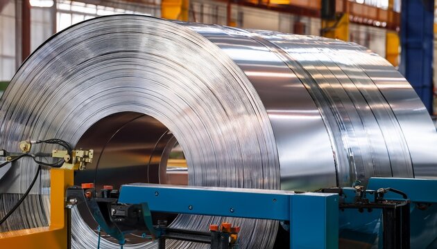medium shot of an industrial aluminum coil coating line applying smooth protective layers on metal sheets highlighting the precision machinery and automated processes
